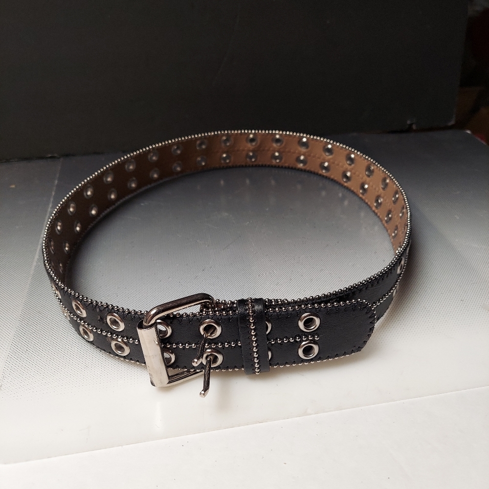 Vegan 35in black belt with double row design